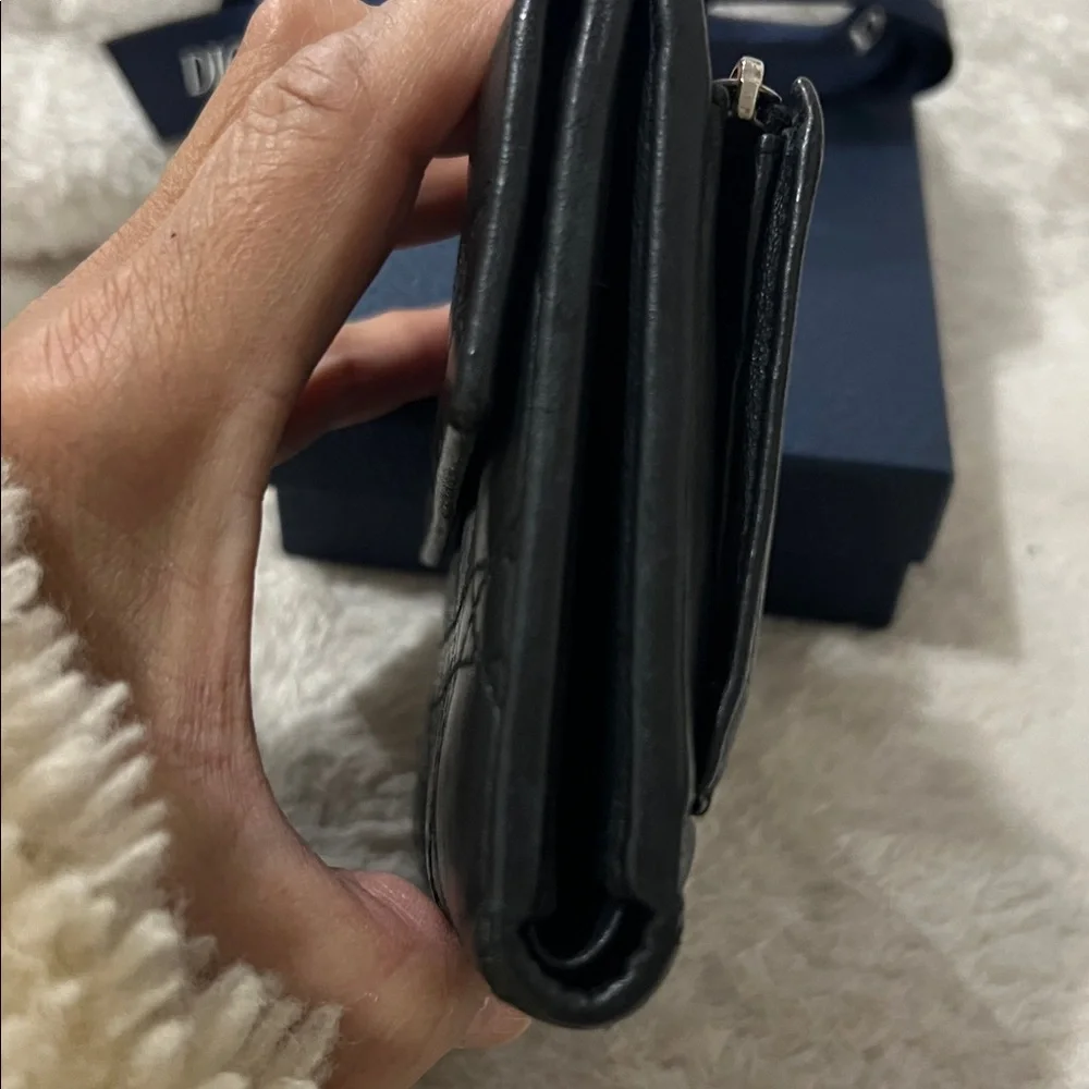 Dior Black Quilted Compact Wallet in lambskin